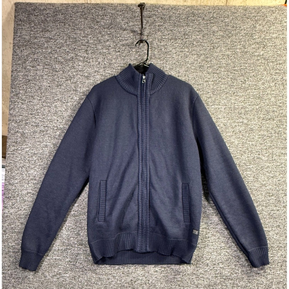 Buffalo David Bitton Mens XL Navy Blue Faux Fur Lined Full Zip Sweater Jacket